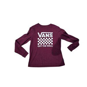 Vans Burgundy Long Sleeve "Off The Wall" Checkerboard Tee